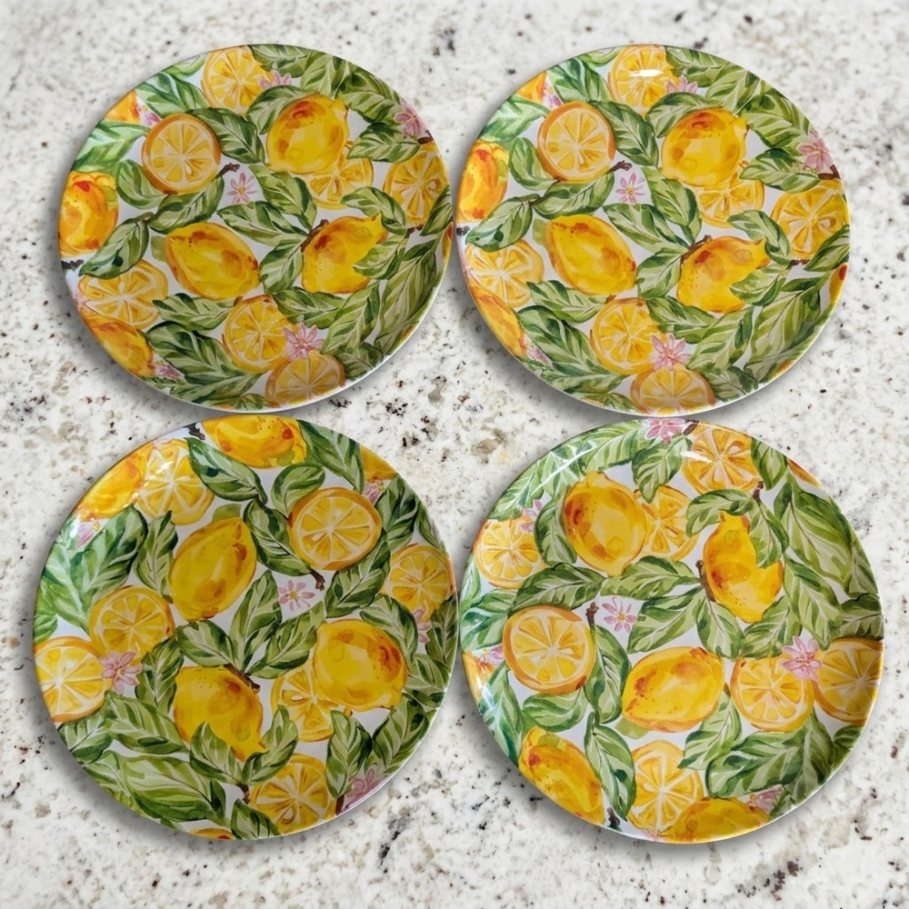 House & Garden Tuscan Lemon Melamine Dinner Plates Outdoor Dining 11" Set of 4